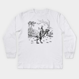 JESUS RIDING A DINOSAUR Kids Long Sleeve T-Shirt